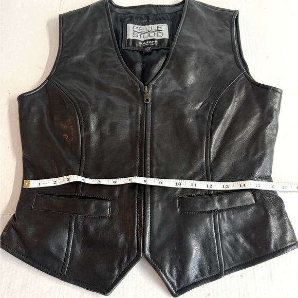 Vtg.Pelle Studio Wilson-Shiny Black Leather full zip vest with 2 pockets.Size L - Picture 4 of 8